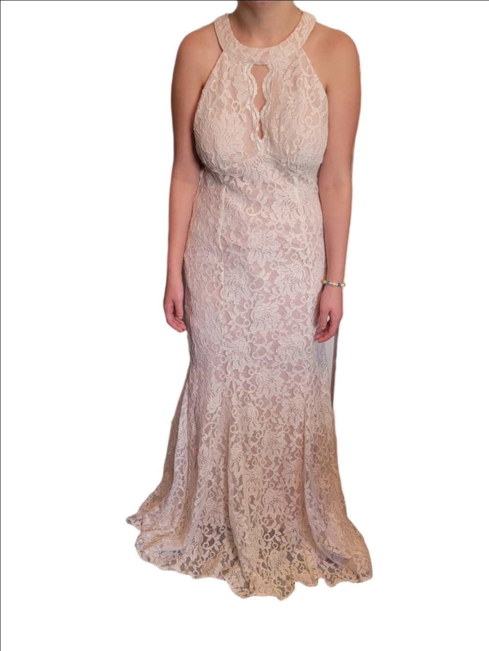 Elegant Lace Halter Evening Gown or Informal Wedding Gown in Ivory Sparkly Lace
